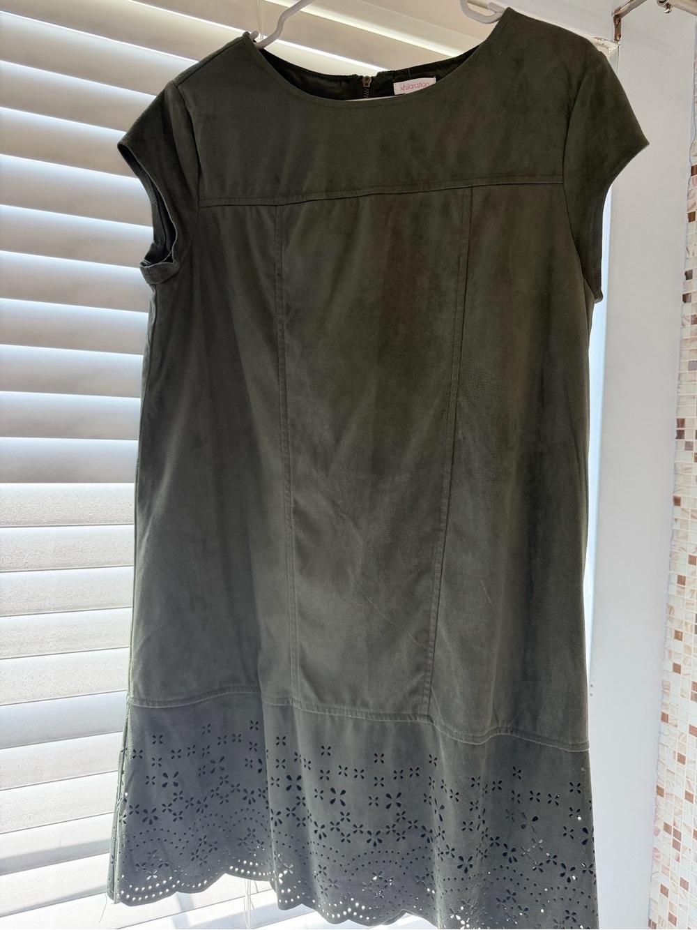Xhilaration Olive Green Mini Dress with Laser-Cut Hem